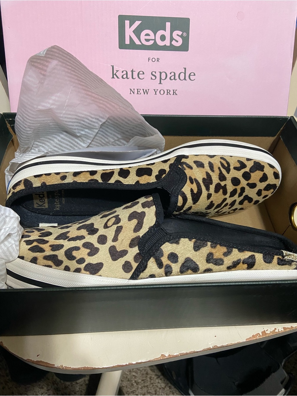 Keds x Kate Spade Leopard Slip-On Sneakers - Tan/Black **ONLY WORN ONCE!**